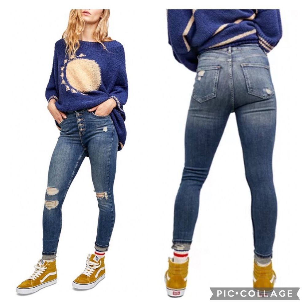 EUC Free People Sabrina Super Skinny Destructed Jeans